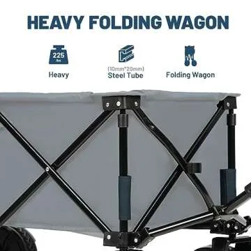 TIMBER RIDGE Outdoor Collapsible Wagon Utility Folding Cart Heavy Duty All Terrain Wheels for Shopping Camping Garden with Side Bag and Cup Holders,Navy