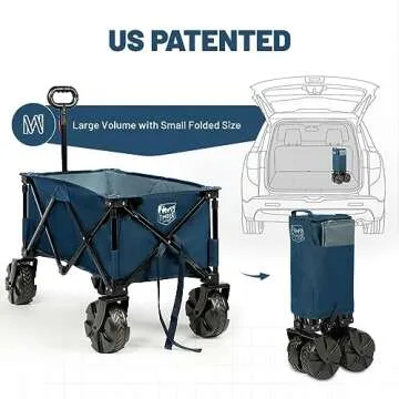 TIMBER RIDGE Outdoor Collapsible Wagon Utility Folding Cart Heavy Duty All Terrain Wheels for Shopping Camping Garden with Side Bag and Cup Holders,Navy