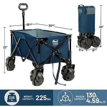 TIMBER RIDGE Outdoor Collapsible Wagon Utility Folding Cart Heavy Duty All Terrain Wheels for Shopping Camping Garden with Side Bag and Cup Holders,Navy