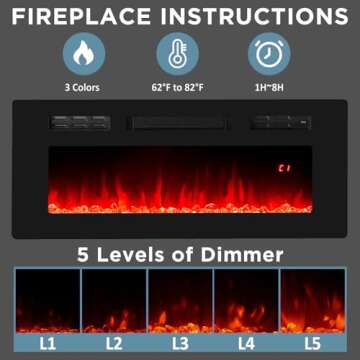 LUXOAK Modern Fireplace TV Stand with 36" Electric Fireplace, High Gloss Finish Media Console with O...