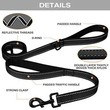 Joytale Dog Leash Heavy Duty for Large Dogs That Pull, Double Handle for Traffic Control, Double-Sided Reflective Leashes for Large Medium Dogs Night Safety, 6FT, Black