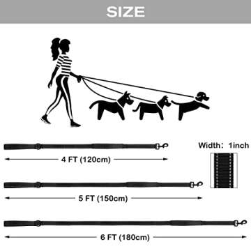 Joytale Dog Leash Heavy Duty for Large Dogs That Pull, Double Handle for Traffic Control, Double-Sided Reflective Leashes for Large Medium Dogs Night Safety, 6FT, Black