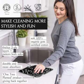 homeostasis living | Reusable Paper Towels with Cotton Wash Bag | 12 x Botanical Washable Eco Friendly Paper Towels Napkins Cloth Kitchen Washable Reusable Paperless Paper Towel Roll.