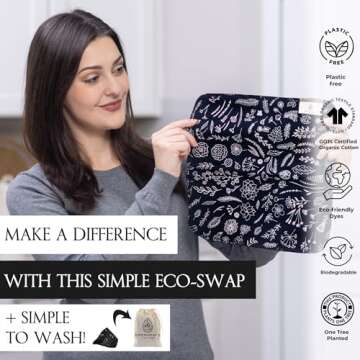 homeostasis living | Reusable Paper Towels with Cotton Wash Bag | 12 x Botanical Washable Eco Friendly Paper Towels Napkins Cloth Kitchen Washable Reusable Paperless Paper Towel Roll.