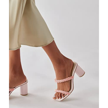 Guayonng Women's Pearl Strappy Chunky Heels for All Occasions