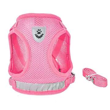 FEimaX Dog Harness and Leash Set for Walking, Soft Mesh Adjustable Easy Control Lightweight Cat Vest Harnesses with Reflective Strips, Escape Proof Small Dogs Cats Vests (Pink, X-Small)