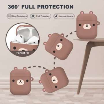 MOLOVA Holder for Airtag,Silicone 3D Cute Funny Cool Cartoon Character Kawaii Cover Shock Proof Compatiable with Airtags with Ring Rope Keychain(Brown Bear)