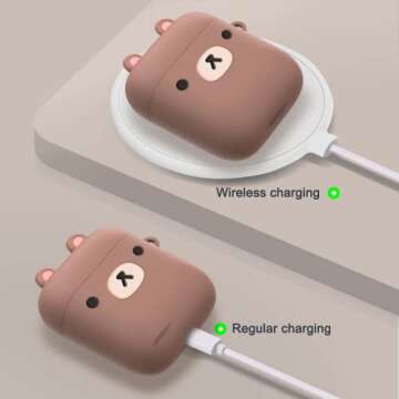 MOLOVA Holder for Airtag,Silicone 3D Cute Funny Cool Cartoon Character Kawaii Cover Shock Proof Compatiable with Airtags with Ring Rope Keychain(Brown Bear)