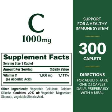 Nature's Bounty Vitamin C, Supports Immune and Antioxidant Health, Vitamin C Supplement, 1000mg, 300...