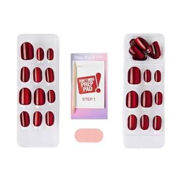 KISS imPRESS No Glue Mani Press-On Nails, Color FX, 'Hidden Gem', Red, Short Size, Oval Shape, Includes 30 Nails, Prep Pad, Instructions Sheet, 1 Manicure Stick, 1 Mini File
