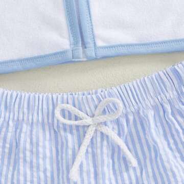 Mobbdow Toddler Baby Boy Girl Swim Cover Up Towel Terry Zipper Hooded Tops Seersucker Shorts Set Beach Bathing Suit Coverup (Blue, 3-4T)