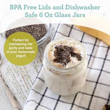 Euro Cuisine GY1920 Glass Jars with Lids for Yogurt Maker, Clear, 6 Ounce, Set of 8 6oz Glass Jars for Yogurt, Parfaits, Clear Yogurt Containers