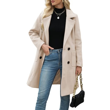 Bankeng Women's Stylish Wool Blend Winter Coat - Cream