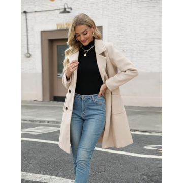 Bankeng Women's Stylish Wool Blend Winter Coat - Cream