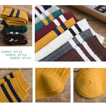 METICK Striped Crew Socks 10 Pairs Retro Cute Long Tube Crew Socks for Women