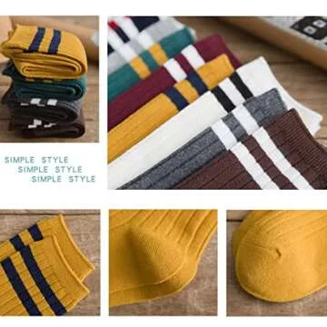 METICK Striped Crew Socks 10 Pairs Retro Cute Long Tube Crew Socks for Women