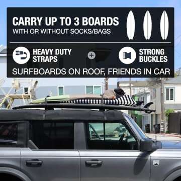Ho Stevie! Surfboard Roof Rack - Fits Any Car, Holds 3 Boards