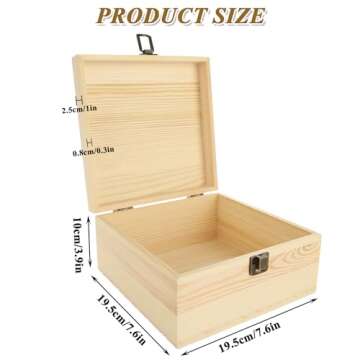 ABuff 2 Pack Unfinished Wooden Box with Hinged Lid, Wooden Storage Box Container Keepsake Box, Vinta...