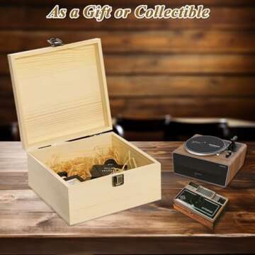 ABuff 2 Pack Unfinished Wooden Box with Hinged Lid, Wooden Storage Box Container Keepsake Box, Vintage Wood Gift Boxes for DIY Crafts, Art Hobbies, Jewelry Box and Home Storage 7.7'' x 7.7'' x 3.9''