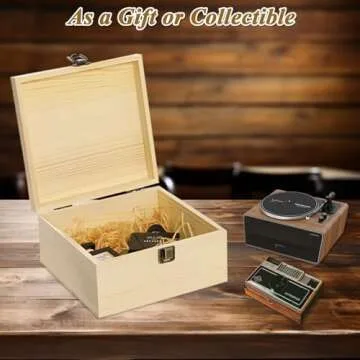 ABuff 2 Pack Unfinished Wooden Box with Hinged Lid, Wooden Storage Box Container Keepsake Box, Vintage Wood Gift Boxes for DIY Crafts, Art Hobbies, Jewelry Box and Home Storage 7.7'' x 7.7'' x 3.9''