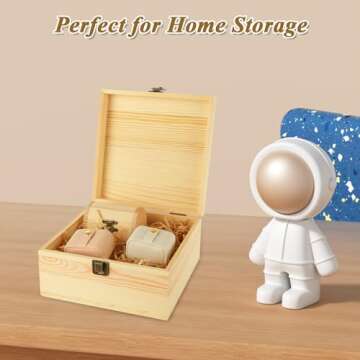 ABuff 2 Pack Unfinished Wooden Box with Hinged Lid, Wooden Storage Box Container Keepsake Box, Vintage Wood Gift Boxes for DIY Crafts, Art Hobbies, Jewelry Box and Home Storage 7.7'' x 7.7'' x 3.9''