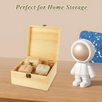 ABuff 2 Pack Unfinished Wooden Box with Hinged Lid, Wooden Storage Box Container Keepsake Box, Vintage Wood Gift Boxes for DIY Crafts, Art Hobbies, Jewelry Box and Home Storage 7.7'' x 7.7'' x 3.9''