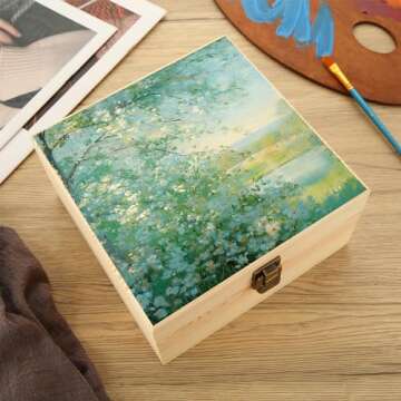 ABuff 2 Pack Unfinished Wooden Box with Hinged Lid, Wooden Storage Box Container Keepsake Box, Vintage Wood Gift Boxes for DIY Crafts, Art Hobbies, Jewelry Box and Home Storage 7.7'' x 7.7'' x 3.9''