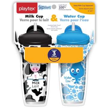 Playtex Sipsters Stage 3 Milk and Water Spill-Proof, Leak-Proof, Break-Proof Insulated Toddler Straw...