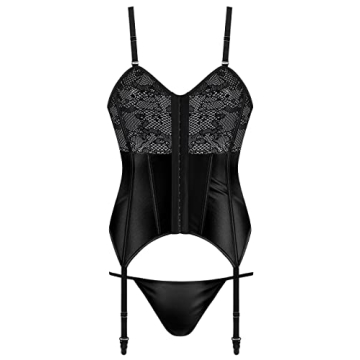 Black Satin Lace Corset Set - Plus Size Boudoir Lingerie for Women