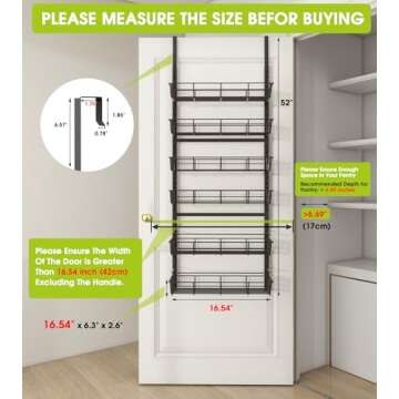 Mefirt Over The Door Pantry Organizer, Pantry Storage and Organization, 6-Tier Adjustable Hanging Ba...