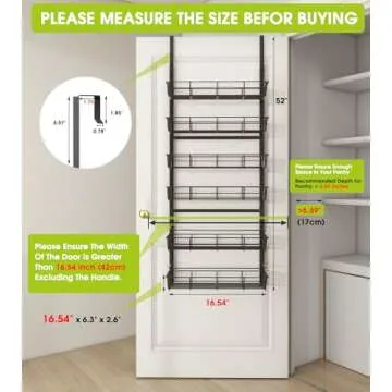 Mefirt Over The Door Pantry Organizer, Pantry Storage and Organization, 6-Tier Adjustable Hanging Ba...