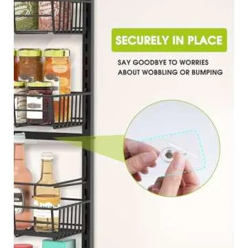 Mefirt Over The Door Pantry Organizer, Pantry Storage and Organization, 6-Tier Adjustable Hanging Baskets, Metal Wall Mount Spice Rack Seasoning Shelves for Home & Kitchen, Laundry Bathroom - Black