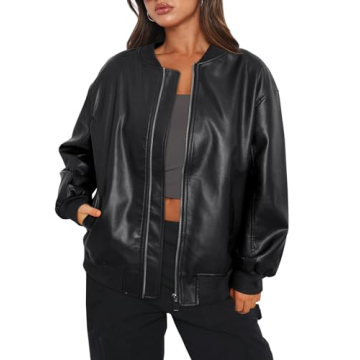 AUTOMET Women's Faux Leather Jackets Bomber Motorcycle Moto Biker Winter Coats Lightweight Long Slee...