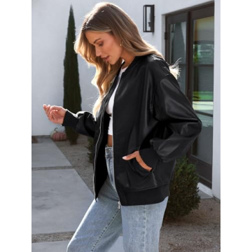 Trendy AUTOMET Women’s Faux Leather Bomber Jacket