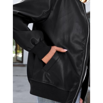 Trendy AUTOMET Women’s Faux Leather Bomber Jacket