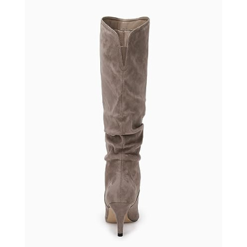 Womens Slouchy Knee High Boots Wide Calf Kitten Heel Pointed Toe Pull On Long Boots Winter Shoes Taupe