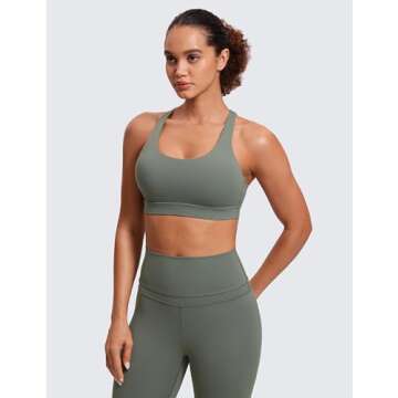 CRZ YOGA Women's Strappy Sports Bras Fitness Workout Padded Yoga Criss Cross Back Cami Grey Sage Sma...