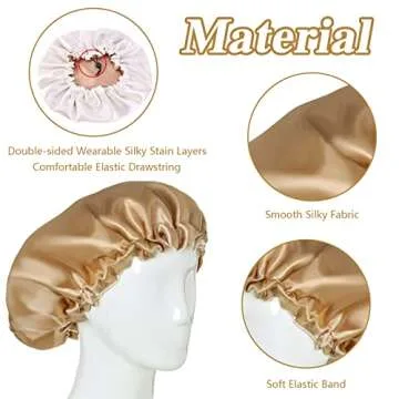 2 Pcs Satin Bonnet Silk Bonnets,Double-Sided Adjustable Sleep Cap for Long Curly Hair,Natural Braids,Big Hair(Black+Khaki)