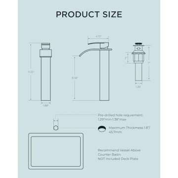 FORIOUS Waterfall Bathroom Vessel Sink Faucets with Metal Pop up Drain and Lead-Free cUPC Hose, Mate Black Single Handle Tall Bathroom Faucet 1 Hole, 11inch for Bath,Vessel