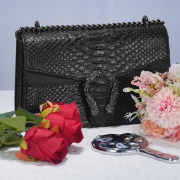 Aiqudou Snake-Print Leather Crossbody Handbag