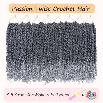8 Packs Passion Twist Hair 8 Inch Pre-twisted Passion Twist Crochet Hair Pre-looped Crochet Braids for Women Passion Twists Braiding Hair Synthetic Hair Extensions (T1B/Gray#)