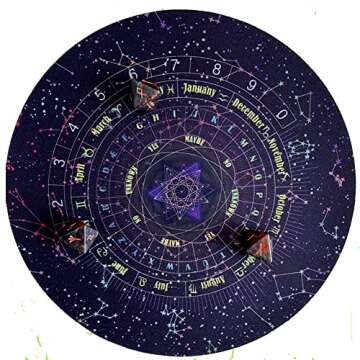 Tookie Divination Mat, Lightweight Round Shape Pendulum Board, 8.66inch Starry Sky Letter Rubber Ast...