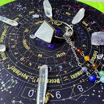 Tookie Divination Mat, Lightweight Round Shape Pendulum Board, 8.66inch Starry Sky Letter Rubber Astrology Pendulum Mat for Party Board Game Divination Set(Size:8.66 inches)