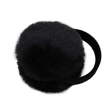 surell Faux Rex Earmuff (Black) - Womens & Girls Winter Ear Muff with Velvet Band - Fake Fur Ear Warmer - Thick Plush Outdoor Warm Headwear for Cold Weather - Winter Fashion Accessory