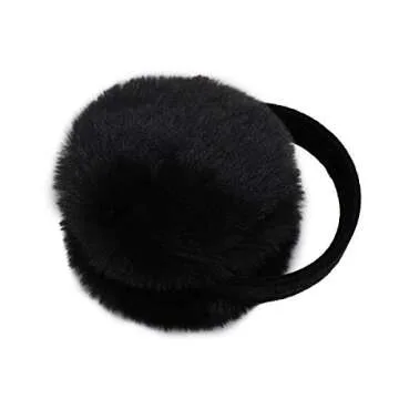 surell Faux Rex Earmuff (Black) - Womens & Girls Winter Ear Muff with Velvet Band - Fake Fur Ear Warmer - Thick Plush Outdoor Warm Headwear for Cold Weather - Winter Fashion Accessory