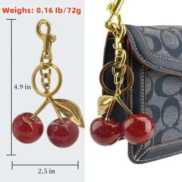 AyMcxDayRuf Glitter Cherry Bag Charm Purse Cherry Charms Keychain for Women Christmas Valentine Hand...