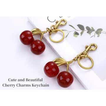AyMcxDayRuf Glitter Cherry Bag Charm Purse Cherry Charms Keychain for Women Christmas Valentine Handbags Bag Gifts (Sweet Cherry)