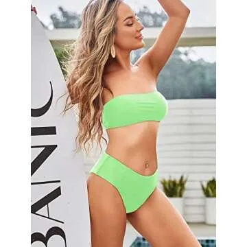ZAFUL Women's Strapless High Cut Bikini Set - Trendy Swimwear