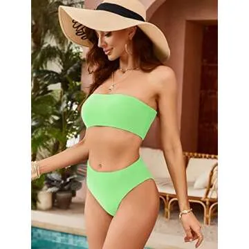 ZAFUL Women's Strapless High Cut Bikini Set - Trendy Swimwear