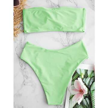 ZAFUL Women's Strapless High Cut Bikini Set - Trendy Swimwear